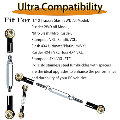 74-112mm Stainless Steel Turnbuckles Fit for 1/10 Traxxas Slash 4X4,Black | Adjustable Camber Links with Spacers & Wrenchs for Slash Rustler Hoss Stampede Bandit,Upgrades RC Car Hop Up Parts - color: Black