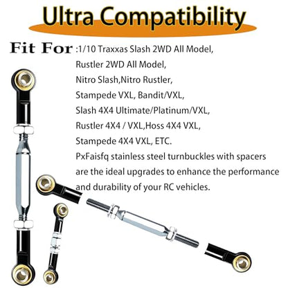 74-112mm Stainless Steel Turnbuckles Fit for 1/10 Traxxas Slash 4X4,Black | Adjustable Camber Links with Spacers & Wrenchs for Slash Rustler Hoss Stampede Bandit,Upgrades RC Car Hop Up Parts - color: Black