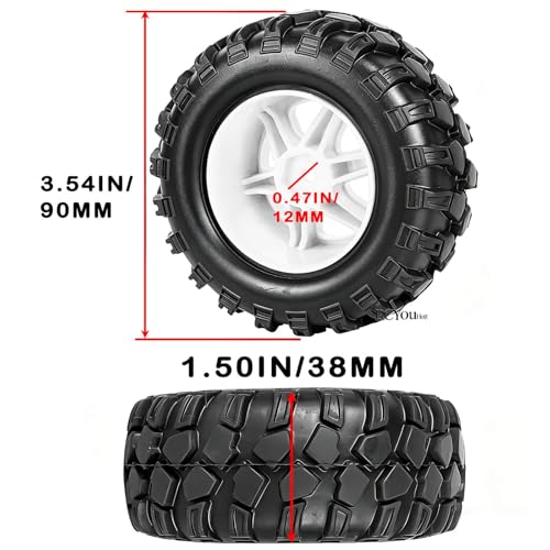 RC Wheels and Tires Off Road Monster Truck TRX E-REVO Summit HPI SAVAGEGT-2XS REDCAT Volcano-16 for 1/12 1/14 1/16 E-REVO RC 16208 16209 16210,Rc Plastic Wheels,White - color: White- (Rc Wheelstires)