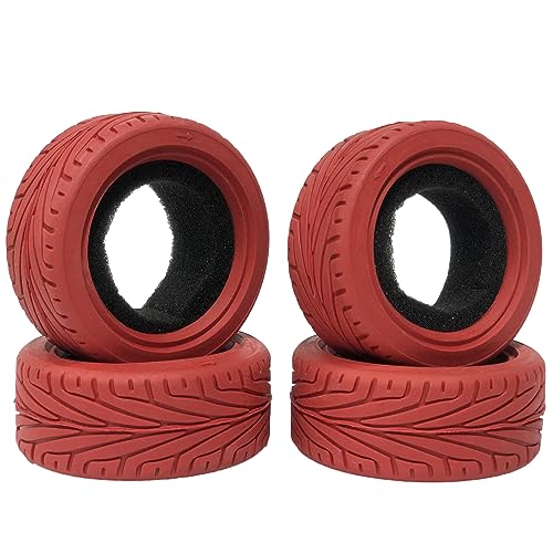 1/10 RC On-Road Car Tyres,WONFAST 4PCS 65mm Grain Drift Rubber RC Tire Replacement for 1/10 RC On Road Run-flating Racing Car for HSP Tamiya HPI (Red) - color: 65mm-Red
