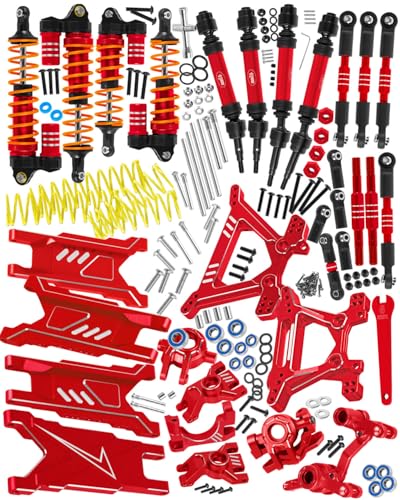 RC Upgrades Part for 1/10 Slash/Rustler/Stampede/Hoss 4x4 4WD VXL,Arm/Shocks/Caster Block,Steering Blocks,Stub Axle Carriers,Steering Bellcranks/Drive Shaft,Shock Tower/Links,Red - color: Red-(for 1/10）