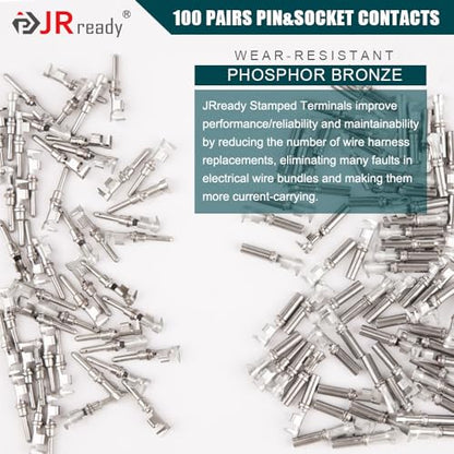 JRready Deutsch DTP Connector Terminal Kit Size 12, Male Pins 1060-12-0166 / Female Sockets 1062-12-0166 Open Barrel Style Contacts for Wire Gauge 12-14 AWG, ST6254-100 Stamped & Formed Contacts - size: #12 Stamped Contacts(12-14AWG) 25A (Max)