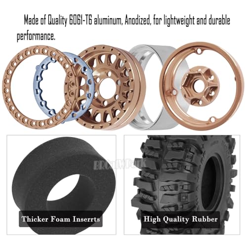 RC 1.9 Beadlock Wheels and Tires for 1/10 TRX4 TRX6 SCX10 SCX10 II 90046 SCX10 III AXI03007 SCX10 Pro Gen7/8 D90 VS4-10 MST CFX RC Crawler Car,4PCS Beadlock Rims 1.9 Wheel Tires,Brown - color: Brown - (1.9 Beadlock Wheels)