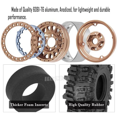 RC 1.9 Beadlock Wheels and Tires for 1/10 TRX4 TRX6 SCX10 SCX10 II 90046 SCX10 III AXI03007 SCX10 Pro Gen7/8 D90 VS4-10 MST CFX RC Crawler Car,4PCS Beadlock Rims 1.9 Wheel Tires,Brown - color: Brown - (1.9 Beadlock Wheels)