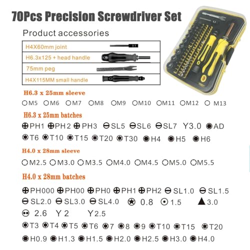 70-in-1 Screwdriver Bit Set - Magnetic Precision Bits for Electronics, Furniture & Auto Repair, CR-V Steel with Portable Case (1/4" Hex Shank with 2 Handle)