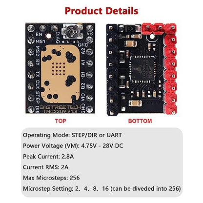 BIGTREETECH TMC2209 V1.3 UART Stepper Motor Driver 2.8A Peak Stepstick Silent Driver for Manta M8P, Octopus V1.1, Octopus Pro, SKR 3, SKR V1.4 Turbo, SKR Pro V1.2 3D Printer Control Board (2 PCS) - style: TMC2209 V1.3*2