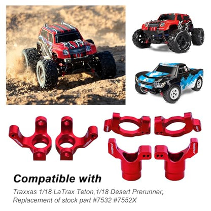 Hobbypark Aluminum Caster Blocks C-Hubs Steering Block Stub Axle Carriers Knuckles Set for Traxxas 1/18 LaTrax Teton Desert Prerunner Rally, Replace Parts 7532 7552X (Red) - color: Red