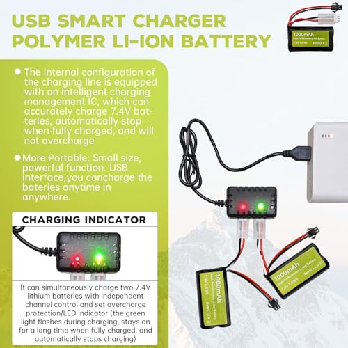 sea jump 2PCS 7.4V 3000mah 15C 2S SM-2P Plug Li-ion Battery with 2-in-1 Charger for H105 H103 H101 RC Ship,MN D99 D99s D90 D91 RC Car,Truck RC Boat Engineering Vehicle Backup Battery