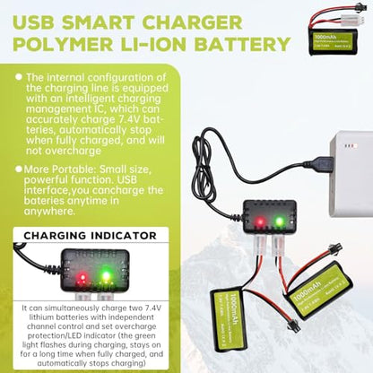 sea jump 2PCS 7.4V 3000mah 15C 2S SM-2P Plug Li-ion Battery with 2-in-1 Charger for H105 H103 H101 RC Ship,MN D99 D99s D90 D91 RC Car,Truck RC Boat Engineering Vehicle Backup Battery