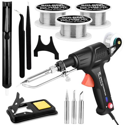 Soldering Gun Kit, Upgrade 120W Adjustable Temp Soldering Iron Set | Multi-Function Soldering Iron Kit for Electronics Welding Repair, Automatic Welding Gun for Home (11-Piece Set) (Black)