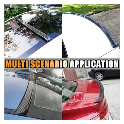 JOYCOURT Car Rear Spoiler Roof Lip Kit, CarbonFiber 3D Rubber Trunk Spoiler | Roof Spoiler Wing Trim Strip, Cool Car Decoration, Universal Punch-Free Vehicle Exterior Accessory Sticker for Bumper - style: Carbon fiber black