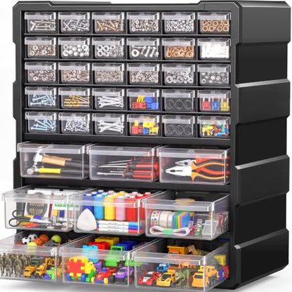Drawer Organizer for Garage Building Bricks Storage,Thicker Craft Organizers Storage with Dividers Labels for Hardware,Screws,Nuts Bolts,Teacher Toolbox,Charms,Beads,Craft,Scrapbook - size: 39 Drawer