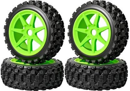 1/8 Scale RC Off-Road Buggy Tires & Wheels with 17mm Hex Foam Inserts Included, Compatible with ARRMA Typhon, LOSI, KYOSHO & More (Set of 4) - color: Green