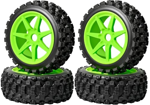 1/8 Scale RC Off-Road Buggy Tires & Wheels with 17mm Hex Foam Inserts Included, Compatible with ARRMA Typhon, LOSI, KYOSHO & More (Set of 4) - color: Green