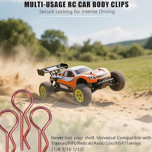 100pcs Universal RC Body Clips Pins - Compatible with Traxxas, Arrma, Redcat, Axial, HPI, HSP, Exceed, Himoto, Losi, RC4WD, Tamiya, Fits 1/8, 1/10, 1/12 Scale RC Cars, Trucks, Crawlers, Buggies - color: Red
