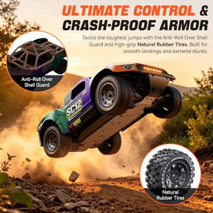 1/12 Brushless Remote Control Car RTR, 42MPH (70+Km/H 4WD Rc Short-Course Truck, Amateur-Level Rc Drift Car, Equipped with 3s 2200 Mah Battery, All-Terrain Tires, Suitable for Adults-Purple - color: Purple