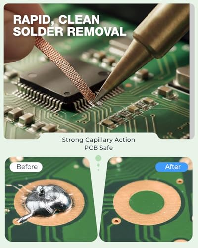 Solder Flux Paste & Desoldering Wick: No Clean Rosin Handy Flux Syringe + Solder Wick Braid Circuit Board Electrical Repair Soldering Accessories Kit, Electronics Soldering Supplies & Desoldering Tool