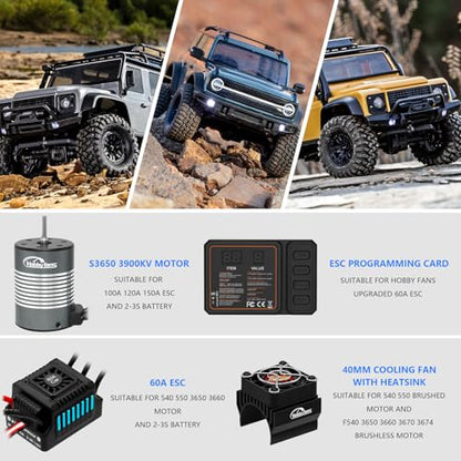 Waterproof S3650 3900KV Brushless Motor 3.175mm Shaft with 60A Brushless ESC Electric Speed Controller Combo Set with Heatsink and Programming Card for 1/10 Remote Control Car Truck, Blue - size: 3900KV Motor&60A ESC&Heatsink&Programming Card