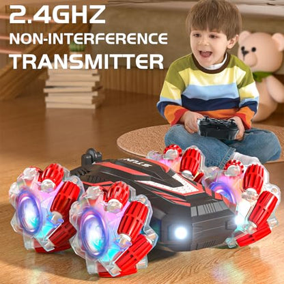 LOOZIX Gesture Sensing RC Stunt Car, Remote Control Car for Boys and Girls | 4WD Remote Control Car, with Lights Music, Bitthday Gifts,Toys For Boys and Girls 6 7 8 9 10 11 12 Years Old - color: Red