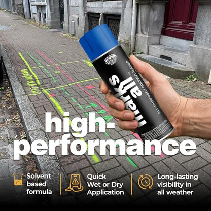 Fox Valley 18oz Marks All Solvent-Based Marking Paint Spray, 12-Pack Blue APWA – Long-Lasting, Weather-Resistant Spray Paint for Wet or Dry Surfaces Like Metal, Grass, Concrete, Wood, & More - color: Blue APWA
