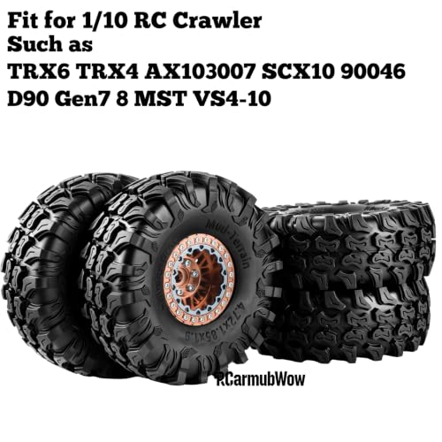 1.9 Inch Beadlock Aluminum Wheels and Tires, 4PCS RC Crawler Wheel Tire Set Compatible with 1/10 Scale SCX10 90046 AX103007 SCX10 II III TRX4 TRX6 Gen7 Gen8 D90 VS4-10 MST CFX,Brown - color: Brown(4pcs)