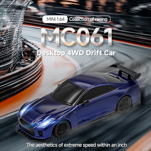 1/64 Scale Drift RC Car - 2.4GHz Half-Scale Remote Control 4WD High-Speed Mini Remote Control Car with Racing Lights (Blue) - color: Blue