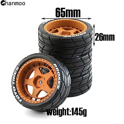 1/10 RC On Road Tires 12mm Hex Plastic Wheels Rims and Rubber Street Tyres for 1:10 Rally Racing Drift Touring CarTamiya XV01 XV02 TA06 TT01 TT02 PTG2 144001 A959 HPI KYOSHO 4PCS (Brown A) - color: Brown a