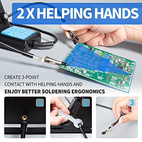 YIHUA 926 III 60W Digital Display Soldering Iron Station Kit w 2 Helping Hands, 6 Extra Iron Tips, Lead-Free Solder, Solder Sucker, S/S Tweezers, °C/ºF Conversion, Auto Sleep & Calibration Support - color: Black
