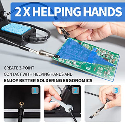 YIHUA 926 III 60W Digital Display Soldering Iron Station Kit w 2 Helping Hands, 6 Extra Iron Tips, Lead-Free Solder, Solder Sucker, S/S Tweezers, °C/ºF Conversion, Auto Sleep & Calibration Support - color: Black