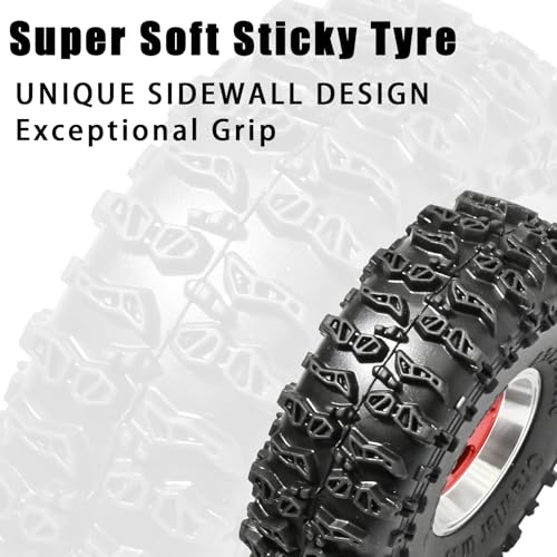 1.0 Beadlock Wheel Soft Tire Set RC Upgrade Part for Traxxas 1/18 TRX4M 1/24 RC Crawlers car Axial SCX24 FMS FCX24 Gladiator Bronco C10 JLU Deadbolt B17 Upgrade.(4Pcs/Set) - color: Red