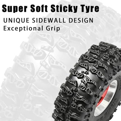 1.0 Beadlock Wheel Soft Tire Set RC Upgrade Part for Traxxas 1/18 TRX4M 1/24 RC Crawlers car Axial SCX24 FMS FCX24 Gladiator Bronco C10 JLU Deadbolt B17 Upgrade.(4Pcs/Set) - color: Red