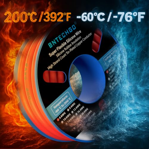 BNTECHGO 6 Gauge Silicone Wire Red 50ft Stranded Tinned Copper Wire | Flexible 6 AWG Stranded Wire Silicone Rubber Insulation For RC Models, Drone, Robot, Battery, EV Charger, 3D Printer, DIY - size: 50ft Red