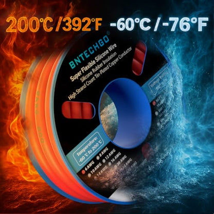BNTECHGO 6 Gauge Silicone Wire Red 50ft Stranded Tinned Copper Wire | Flexible 6 AWG Stranded Wire Silicone Rubber Insulation For RC Models, Drone, Robot, Battery, EV Charger, 3D Printer, DIY - size: 50ft Red