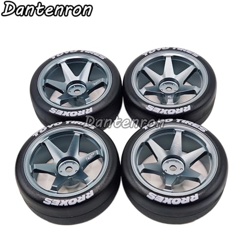 1/10 RC Drift Aluminum Wheels and Tires OD 65mm 1/12 Hard Drift Racing Tyres 12mm Hex for 1:10 Rally Street On Road Touring Car Tamiya TT01 TT02 XV01 TA06 A959 PTG2 KYOSHO 4PCS (Titanium) - color: Titanium