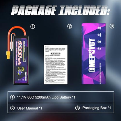 11.1V Lipo Battery 3S 5200mAh 80C Lipos Hard Case with XT60 Connector for RC Car Trucks 1/8 1/10 RC Vehicles - color: Hardcase