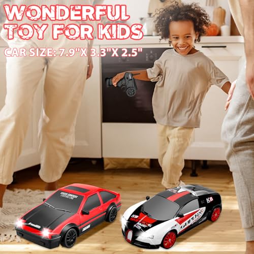 RC Drift Car 2.4GHz 1:24 Remote Control Cars 4WD 15KM/H High Speed Drifting RC Cars with Cool Lights, Extra Tires Toys Car for Kids Boys Girls Adults, Black - color: K.black - White