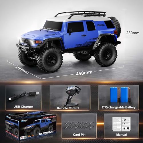 RC Cars RC Crawler 1/10 Scale RTR Remote Control Car 4WD 2.4GHz Brushed Offroad Racing Hobby Grade Model Vehicle with LED Lights 2Pcs Battery Toy for Kids and Adults - color: C-blue01