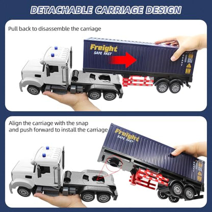 Mostop RC Semi Truck with Trailer, 23.6 Inch Remote Control Semi Truck Toy for Kids 3-8, 1:24 Scale Container Carrier Transport Vehicle with 2 Batteries, LED Lights & Sounds, Birthday Gift for Boys