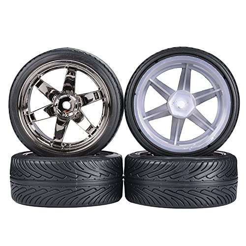 1/10 Drift Wheels and Tires Set,WONFAST 4PCS 63mm Plastic Hard Tyres 6-Spoke Wheels Rims 12mm Hex for 1:10 RC On-Road Drifting Car Replacement for HSP Tamiya HPI Kyosho (Gray) - color: Gray