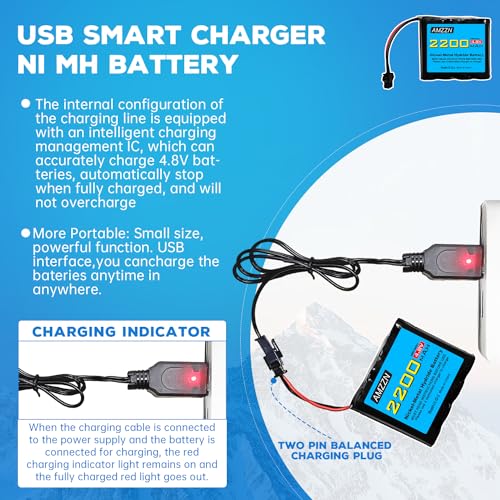 4.8V 2200mAh AA NiMH Battery SM-2P Plug with USB Charger Remote Control Toy Car Battery for SY-E511 RC Excavator, E562 TD141 RC Vehicle, Truck, and Off-Road Vehicle Batteries