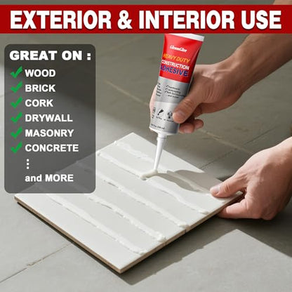 Heavy Duty Construction Adhesive, 8.8 fl oz Waterproof Cement Glue for Concrete, Tile, Stone, Wood, Brick & Drywall, Strong Indoor Outdoor Glue for Walls, Floors & Home Repair