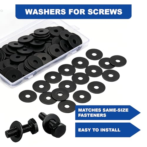 ZQZ 100Pcs 1/4" x 1" Flat Washers, 304 Stainless Steel Fender Washers, Black Finish, Standard Stainless Steel Washers for Screws - size: B-1/4" x 1"-100 Pieces