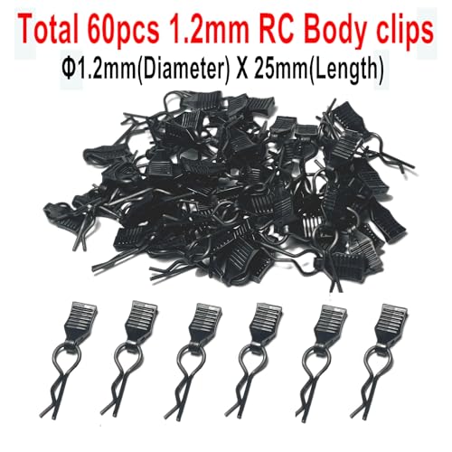 60PCS ZQToday Universal RC Body Clips with Pull Tabs for All 1/8 1/10 1/12 Scale Traxxas Redcat Axial Arrma HSP HPI Himoto Tamiya RC Car Body Clips(1.2mm Rod Black Clips and Tabs)
