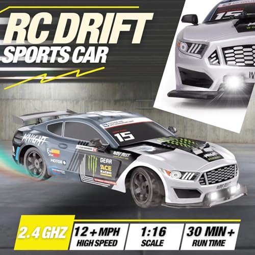 Liberty Imports RC Drift Car 1/16 2.4GHz 4WD Remote Control Sport Racing On-Road Vehicle with LED Light, Batteries and Drift Tires (Silver) - color: Silver
