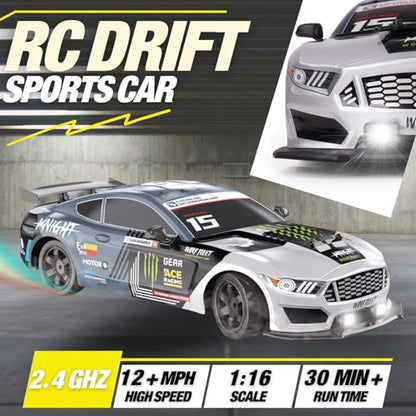 Liberty Imports RC Drift Car 1/16 2.4GHz 4WD Remote Control Sport Racing On-Road Vehicle with LED Light, Batteries and Drift Tires (Silver) - color: Silver