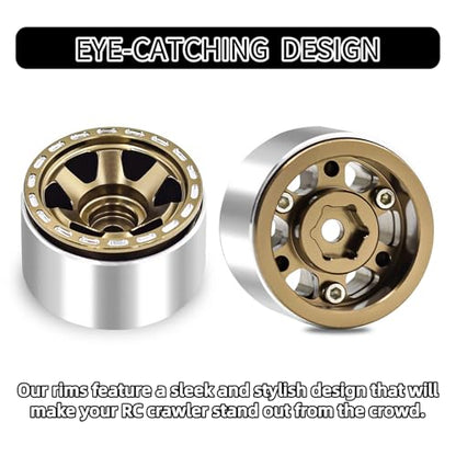 1.0 Beadlock Wheels, 4pcs Aluminum RC Rims with Positive Offset 7mm Hex for 1/18 1/24 RC Crawler Traxxas TRX4M Axial SCX24 AX24 FMS FCX24 Upgrades (Blade Type-Brown)