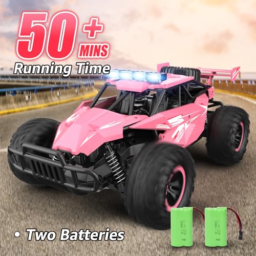 kolegend Remote Control Car for Girls 50+min Monster Trucks 20km/h 1:12 Scale 13 Inch All Terrains RC Truck with Flashing Chassis Lights Gift Toys for Girls Kids Boys - color: Pink
