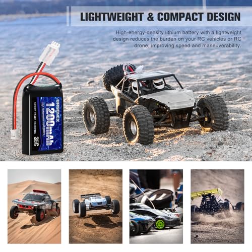 SCX24 Battery 7.4V Lipos 2S 35C(Burst 70C) 1200mAh Rechargeable Lithium Battery with PH2.0 Plug Compatible with Most 1/10, 1/16, 1/18, 1/24 Scale RC Cars Trucks