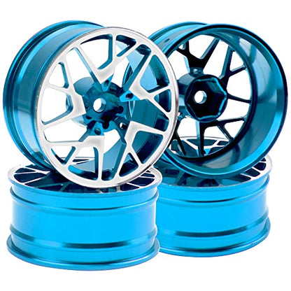 4Pack Metal Wheel Rims 12mm Hex Hub 26mm Width Compatible with Traxxas Tamiya TT01 RedCat Sakura D4 XIS HSP HPI 1/10 On-Road Racing Touring Drift Car (Blue) - color: Blue