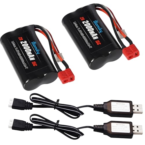 Blomiky 2 Pack 7.4V 1500mAh 11.1W Li-ion Rechargeable Battery with T Plug Suitable for Some RC Trucks / 14301 Battery